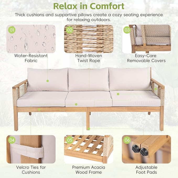 VilroCaz 5-Piece Patio Conversation Set, All Weather Sectional Sofa Set w/ 3 - Image 4