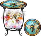 Cinnvoice Outdoor Side Table Round Small Mosaic Patio Accent Indoor End Plant by Cinnvoice