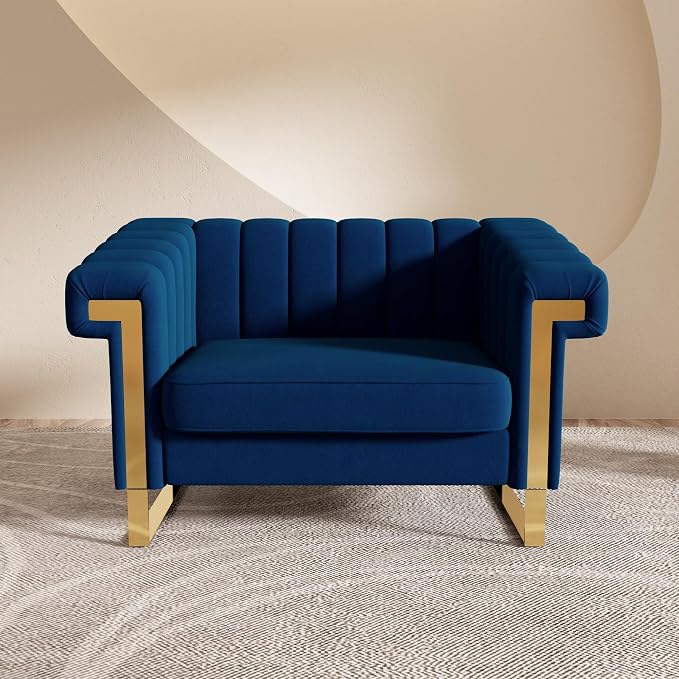 Mid-Century Modern Blue Velvet Single Sofa by yunqishiHOME