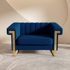 Mid-Century Modern Blue Velvet Single Sofa by yunqishiHOME