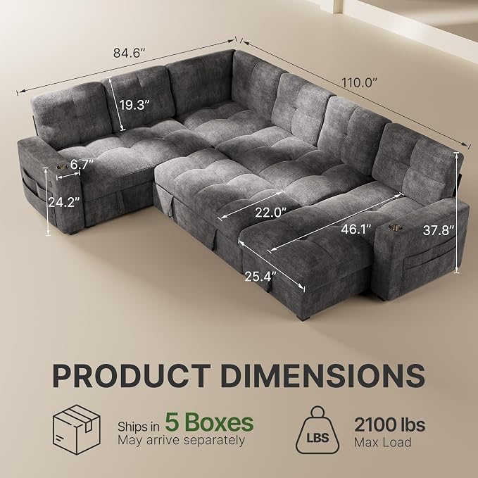 Marsail 110" Sectional Sleeper Sofa - Image 2