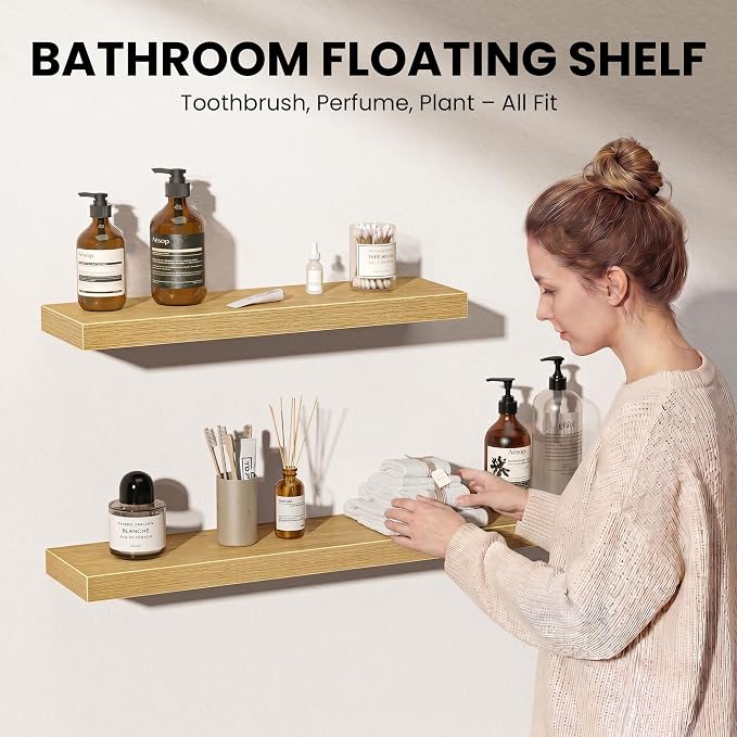 Fun Memories Floating Shelves for Wall, 24 Inch Set of 2 Rustic Wood Wall - Image 3