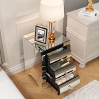 Curved Mirror Nightstand with 3 Drawer Glass Bedside Table - Image 4