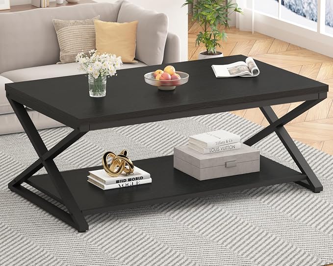 HSH Black Coffee Table Modern, 47 Inch Simple Rectangle Cocktail Table - Image 3