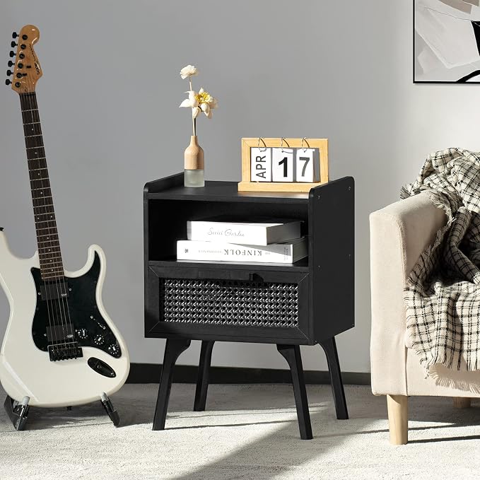 Lerliuo Rattan Nightstands Set of 2, Boho Side Table - Image 2