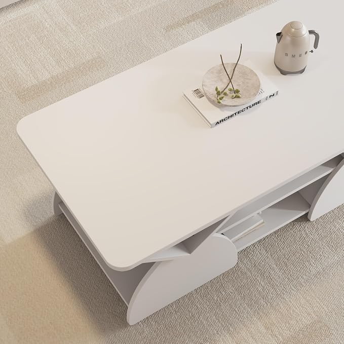 Modern White Coffee Table 47 in, Rectangular Living Room Table - Image 7