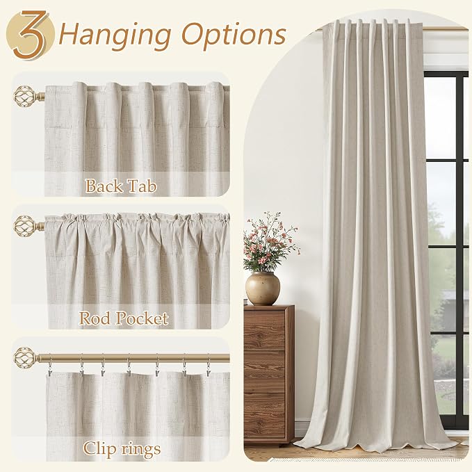 100% Blackout Linen Curtains for Bedroom 90 inches Long, Thermal Insulated Room - Image 6