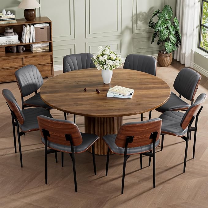 REONEY Dining Chairs Set of 8, Mid-Century Modern Upholstered PU Leather Chairs - Image 3