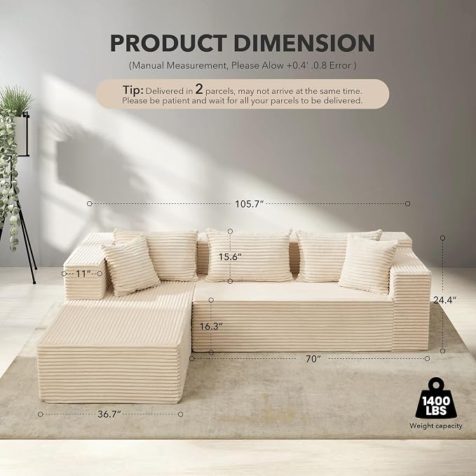 Hetoy Oversized L Shape Modular Sofa, Soft Modular Sectional Couch - Image 2