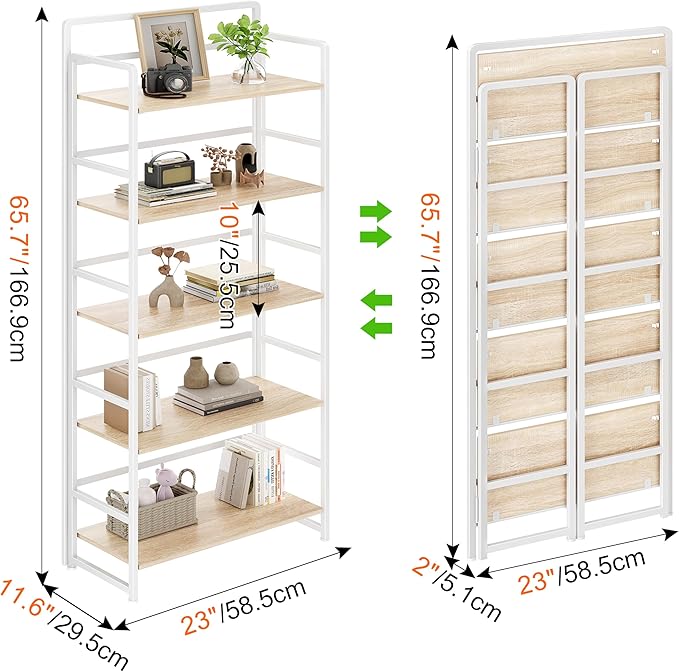 No Assembly Folding Bookshelf, 5 Tiers Collapsible Book Shelf - Image 3