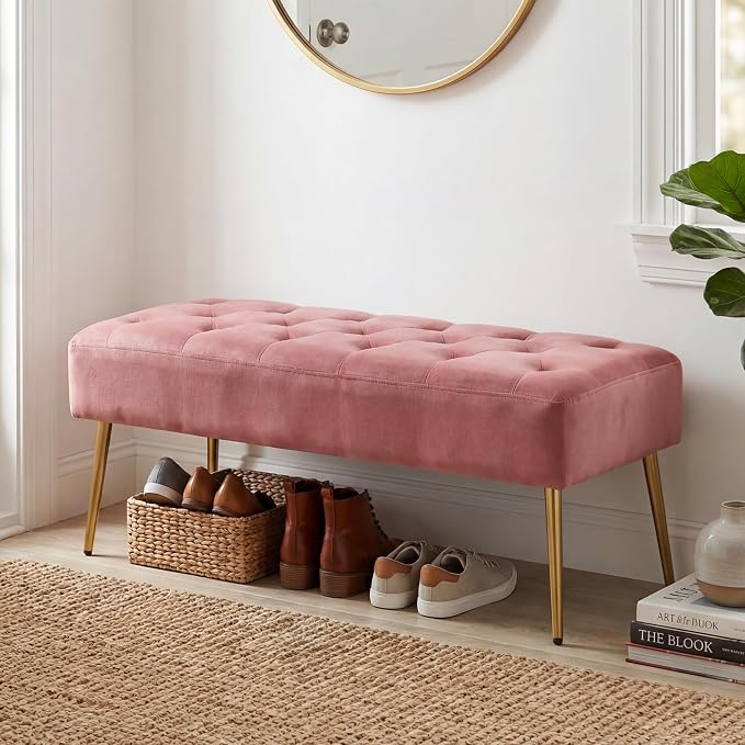 DUHOME Modern Velvet Ottoman Bench, Button-Tufted Upholstered Bedroom Benches - Image 2