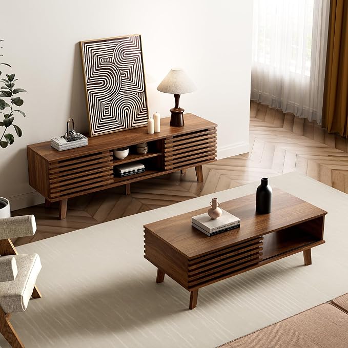 Furniway Mid Century Modern Coffee Table, Wood Coffee Table - Image 5