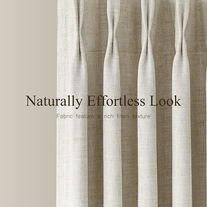 100% Blackout Pinch Pleated Linen Curtains 105 Inches Long - Image 3