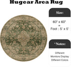 5ft Round Green Retro Floral Washable Rug - Image 2