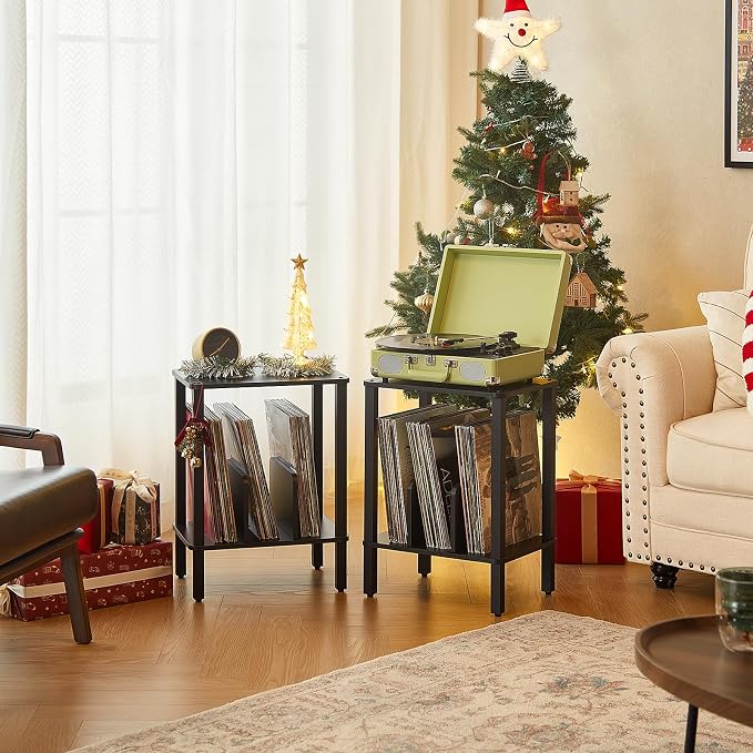 LELELINKY 2-Tier Bamboo Record Player Stand Set of 2 - Image 4