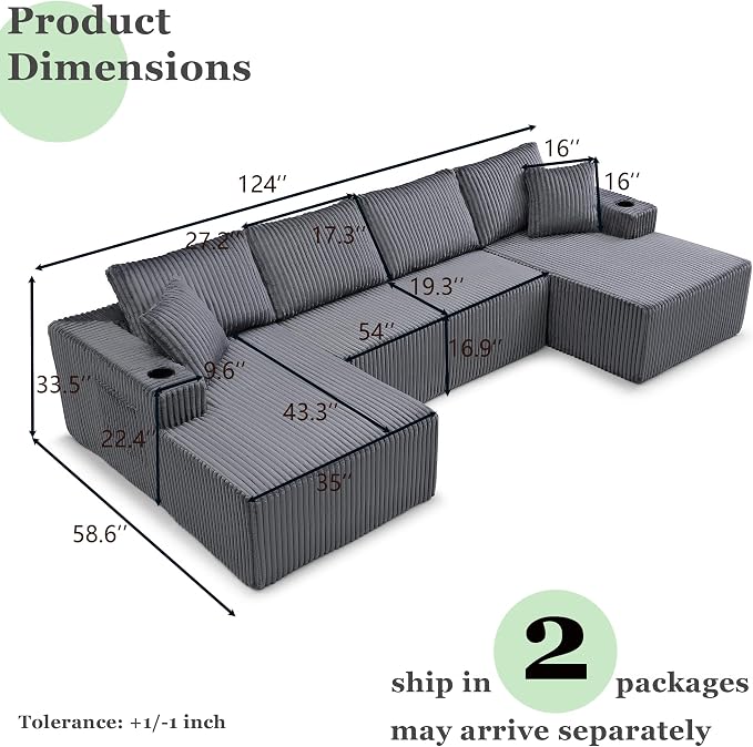 124" Oversized Sectional Couches - Image 2