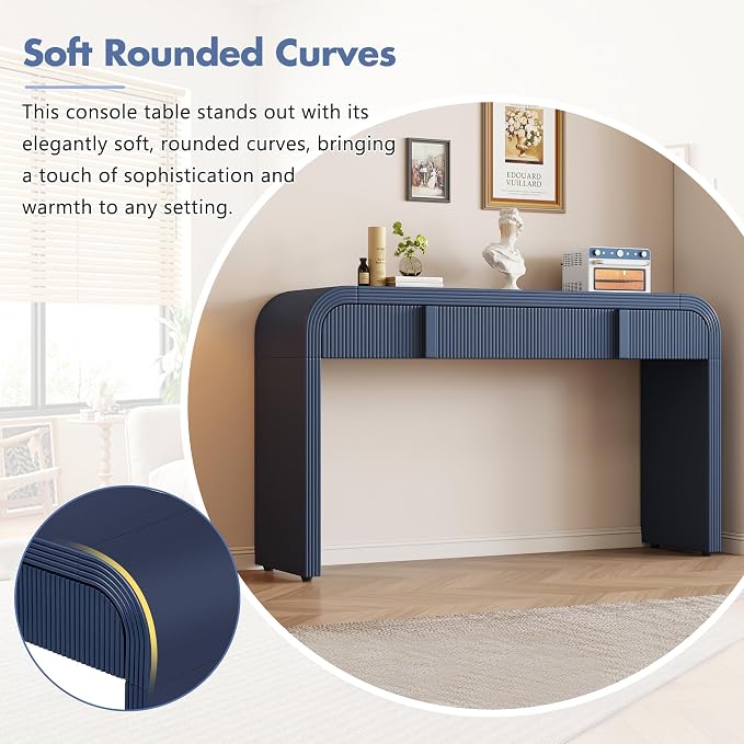 55'' Wood Console Table Sofa Table Entryway Table, Unique Modern Rounded - Image 8