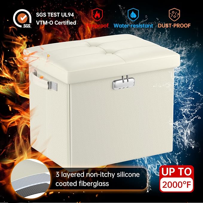 DocSafe Storage Ottoman with Lock, Fireproof＆Waterproof 17 Inches Folding - Image 6