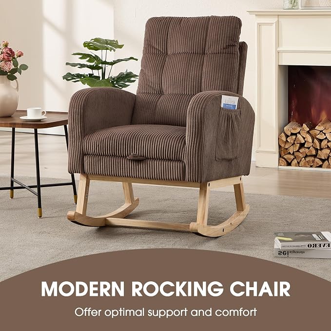 NIOIIKIT Nursery Rocking Chair, Corduroy Upholstered Rocking Chair - Image 4