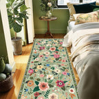 Floral Washable 2x6 Area Rugs Runner Entryway Hallway LightGreen | Flower - Image 8