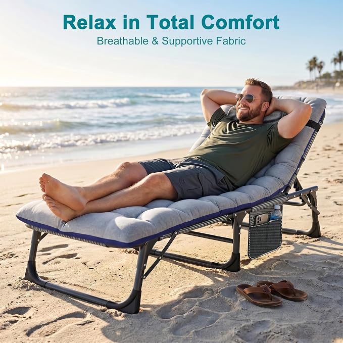 ABORON 2PK Heavy Duty Tanning Chair, 5-Gear Outdoor Folding Chaise Lounge Chair - Image 2
