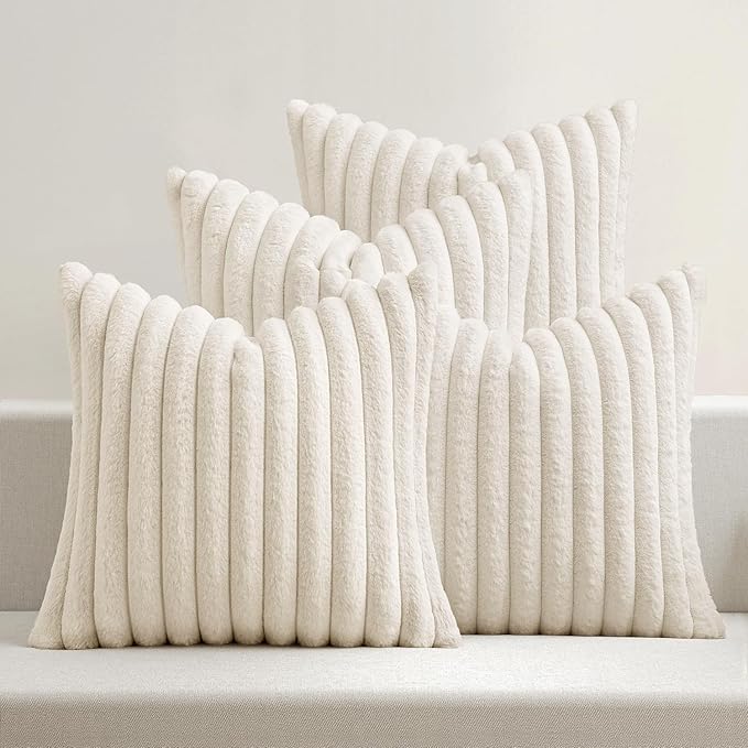 MIULEE Faux Fur Plush Decorative Throw Pillow Covers 18x18, Cream White | Set by MIULEE
