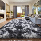 Amdrebio Black White Grey Large Furry Rug 9x12 - Image 4
