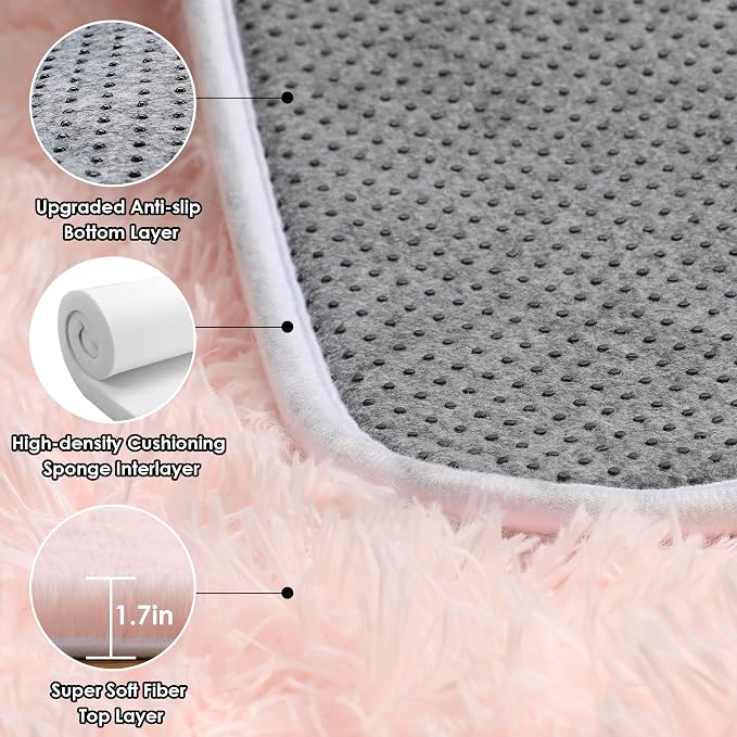 Pink Runner Rugs for Girls Bedroom Living Room, 2x6 Fluffy Bedside Area Rug | - Image 3