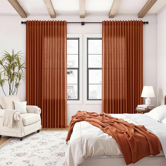 Extra Wide Linen Curtains for Living Room 90 Inches Long Terracotta Light - Image 8