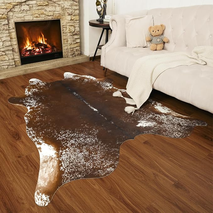 Faux Cowhide Rug, Animal Cow Hide Rug, 4.6 x 5.2 Ft Spotted Brown | Premium - Image 8