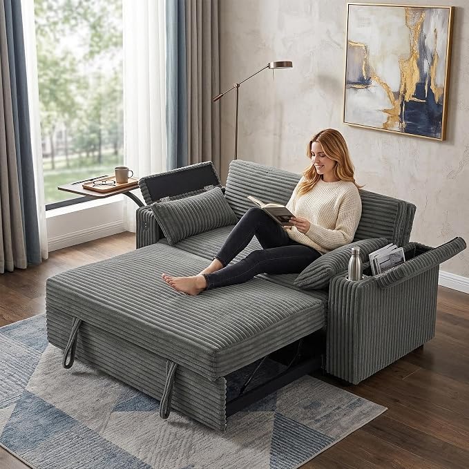 Auvsoce 65" 3-in-1 Pull-Out Convertible Sofa Bed by Unknown