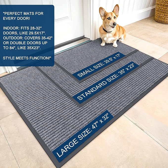 OLANLY 2-Pack Front Door Mats 71x23, Waterproof Heavy-Duty Doormats | Light Gray - Image 2