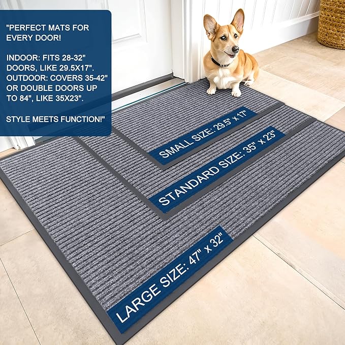OLANLY 2-Pack Front Door Mats 47x32, Waterproof Heavy-Duty Doormats | Light Gray - Image 2
