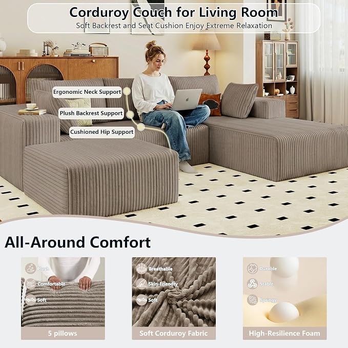 95" Cloud Sectional Couch U-Shaped Chaise - Image 4