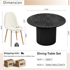 Dining Table Set for 4, Mid Century Modern 47 Inch Black Marble-Look Wooden - Image 2