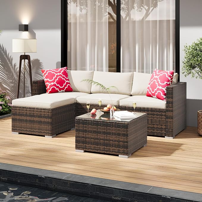 5-Piece Outdoor Sectional Sofa Set, All-Weather PE Rattan Patio Furniture - Image 5