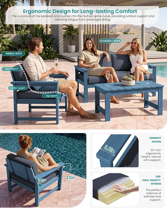 SERWALL Blue HDPE Outdoor Loveseat - Image 2