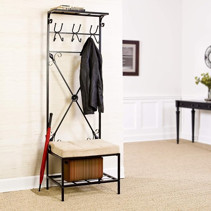 SEI Furniture - Dovanti Entryway Storage Rack & Bench Seat - Transitional Design - Image 5