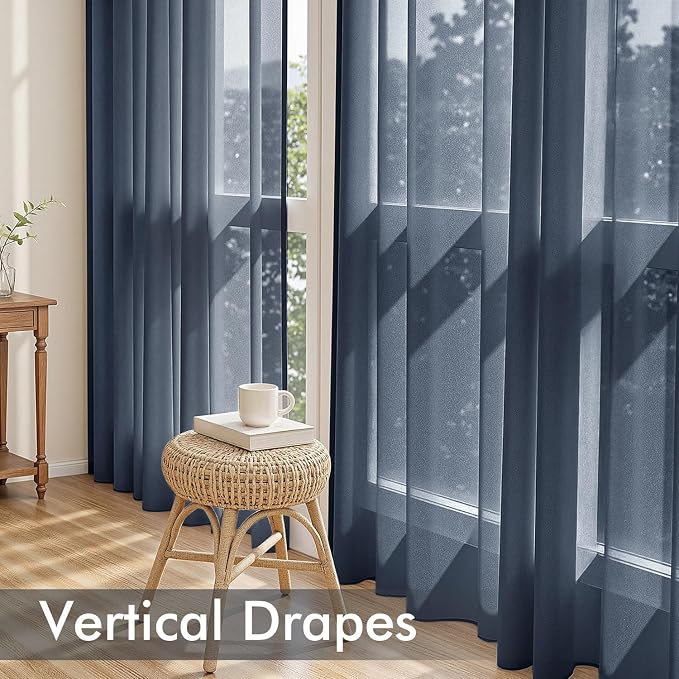 MIULEE Navy Blue Sheer Curtains 108 Inches Long 4 Panels 42 x 108 Inches | - Image 5