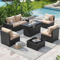 Aoxun Patio Furniture Set with 44'' Fire Pit Table, Widen Armrests Wicker by Aoxun