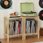 LELELINKY 2-Tier Bamboo Record Player Stand Set of 2 by LELELINKY
