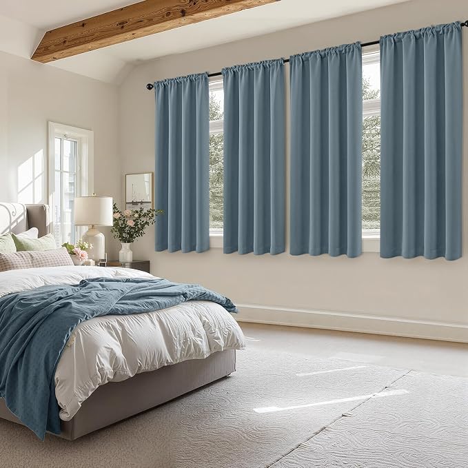 MIULEE 4 Panels Set Grey Blue Blackout Curtains 63 Inch Length Bedroom | - Image 2