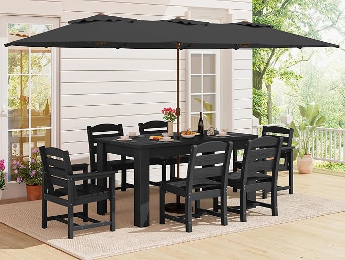 SERWALL Patio Dining Set with 15FT Double Side Umbrella, Outdoor Dining Sets by SERWALL