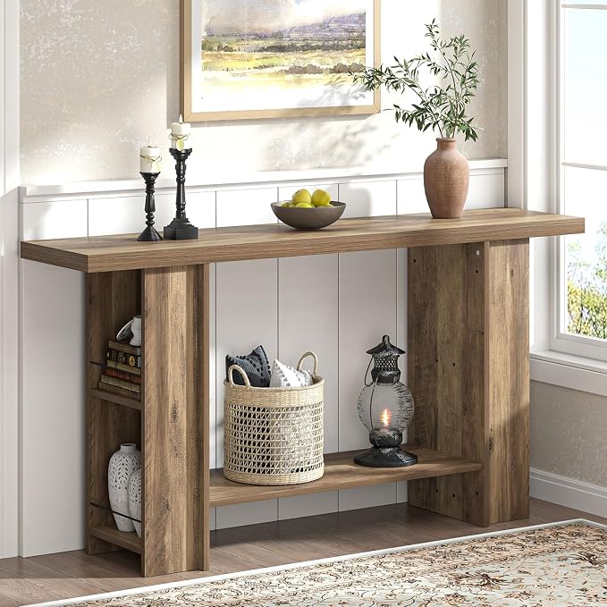 FOLUBAN 53 Inch Long Entryway Table, 2-Tier Wood Console Table by FOLUBAN