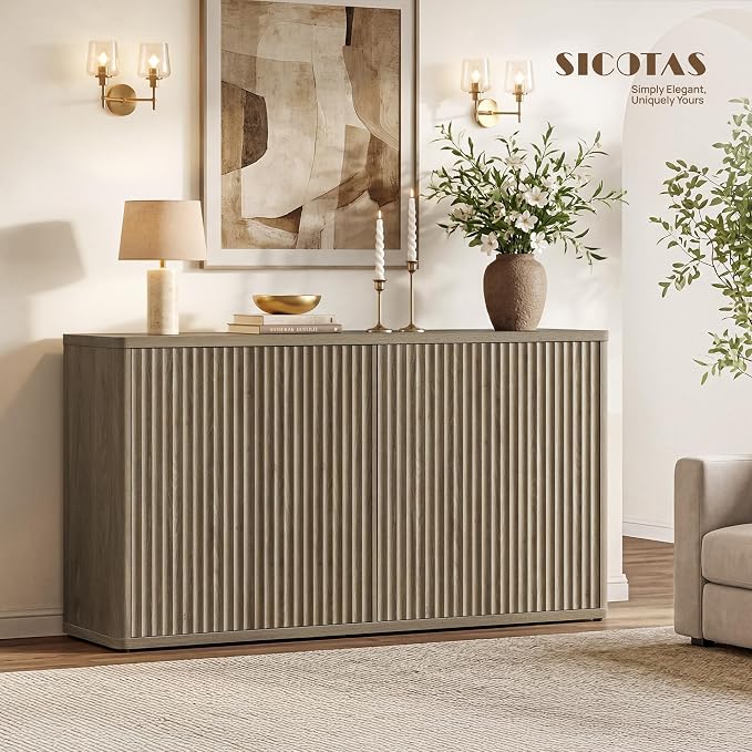 SICOTAS Buffet Cabinet with Storage Accent Sideboard with 8 Doors 132.6" Fluted - Image 9