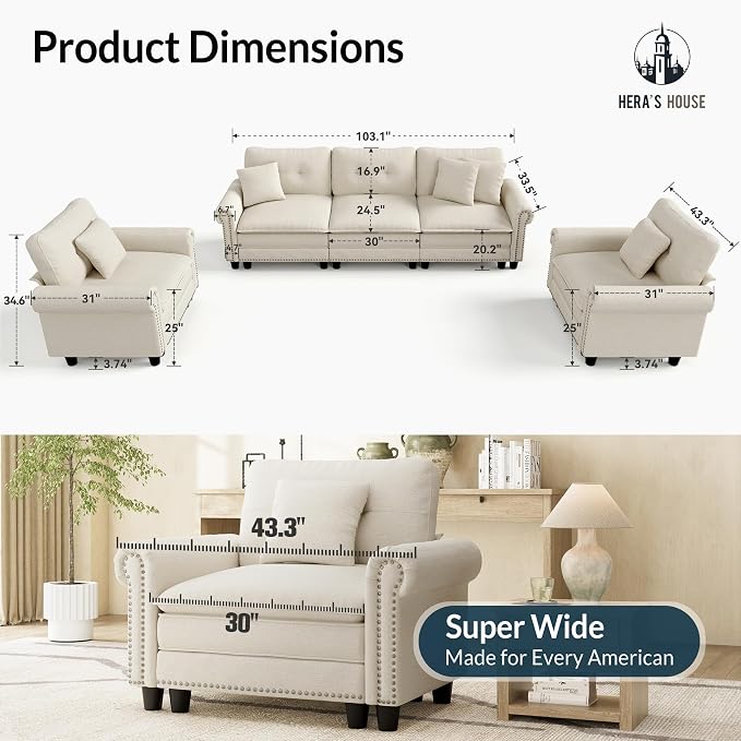 HERA'S HOUSE 3 Pieces Modular Sectional Sofa Sets, Oversized Couch Set - Image 9
