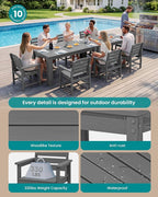 SERWALL HDPE Dining Set for 8: 2 Umbrella Hole Tables + 8 Chairs. Includes 8 - Image 2
