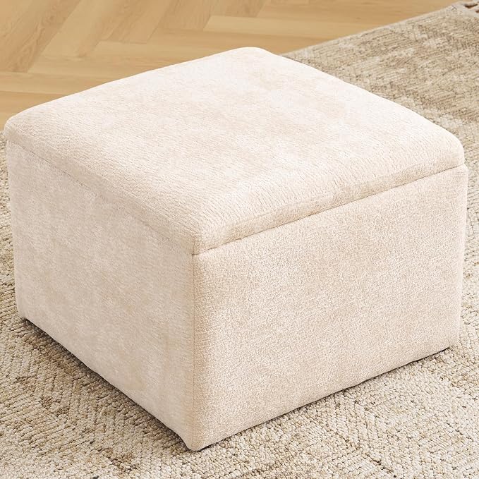 Cube Storage Ottoman, Chenille Ottoman Foot Stools, Ottoman Footstool - Image 7