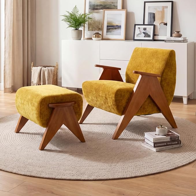 Linen Padded footstools Mid Century Modern Ottoman - Image 5