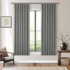 Grey 63 Inch Blackout Pleated Linen Curtains by Twodrapes
